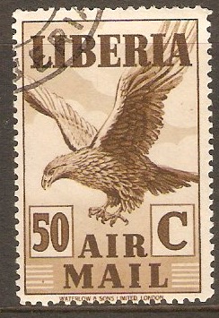 Liberia 1936 50c Brown - Air Mail stamp. SG573.